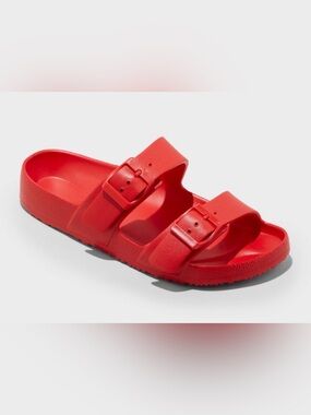 Shade & Shore Neida EVA Two-Band Footbed Slide Sandals in red size 11